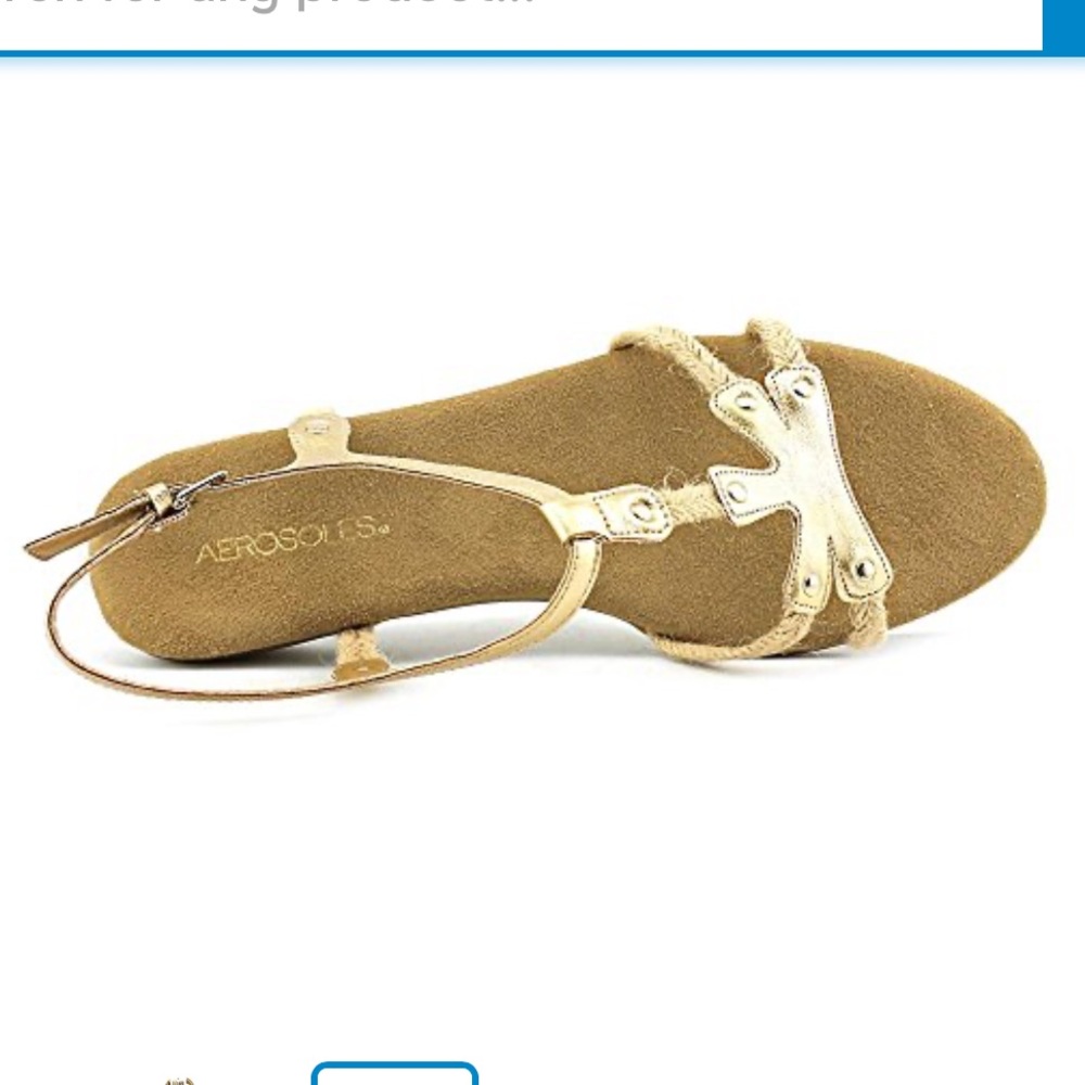 Aerosoles Metallic Gold flat Sandals T-Strap Adjustable Ankle